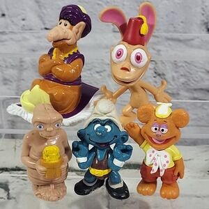 Vintage 80's 90's Pop Culture Cartoon Figures ALF ET Smurfs Muppet Ren Lot of 5